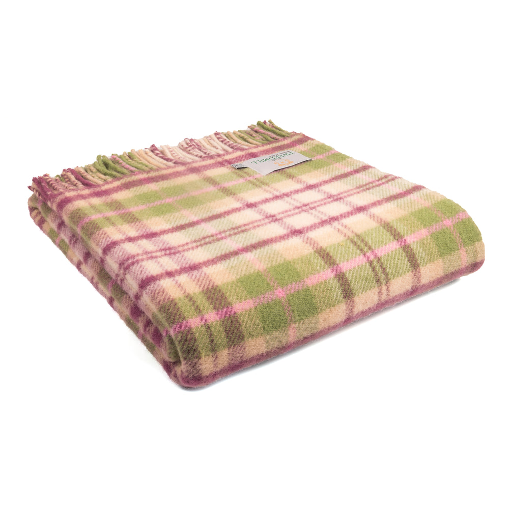 Tweedmill Cottage Check Pure New Wool Throw, Pink