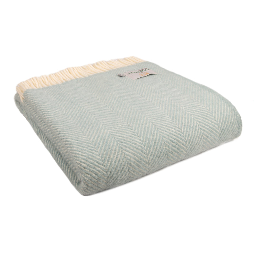 Tweedmill Fishbone Pure New Wool Throw, Duck Egg