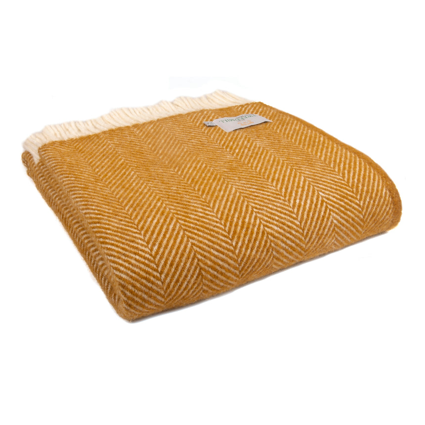 Tweedmill Fishbone Pure New Wool Throw, English Mustard