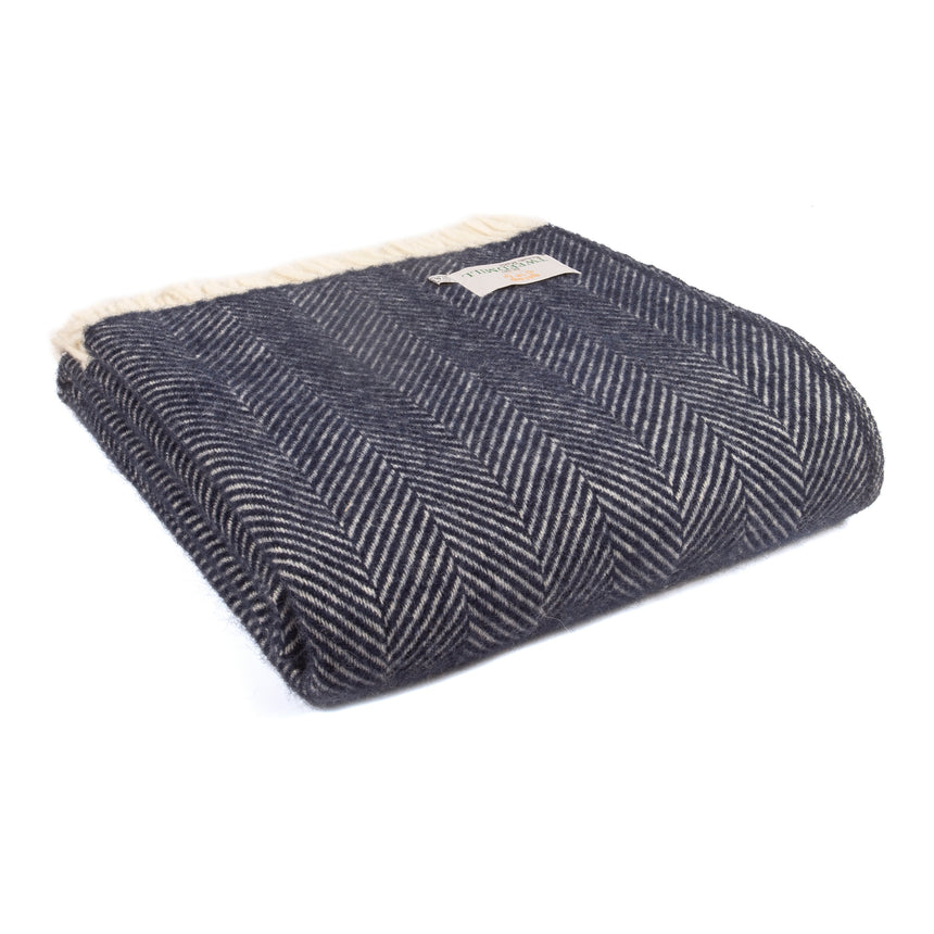 Tweedmill Fishbone Pure New Wool Throw, Navy