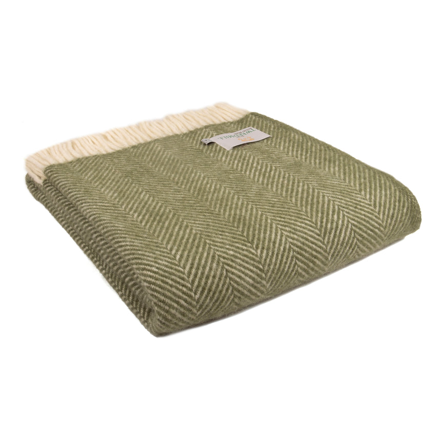 Tweedmill Fishbone Pure New Wool Throw, Olive