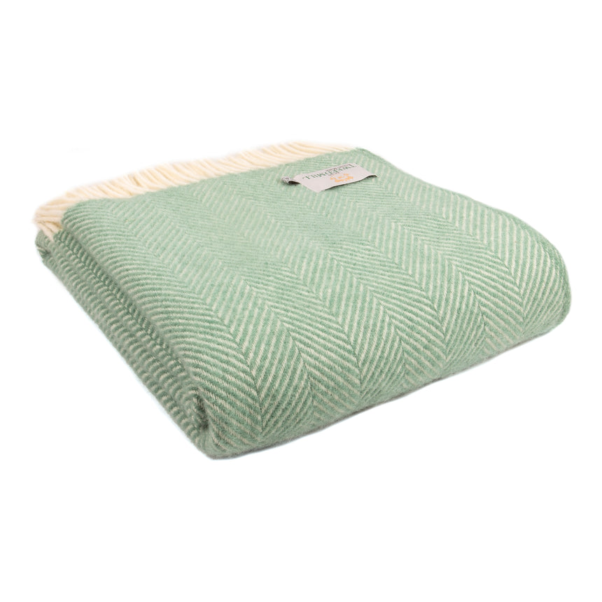 Tweedmill Fishbone Pure New Wool Throw, Sea Green