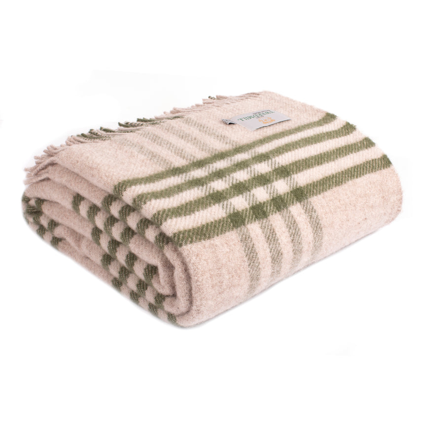 Tweedmill Hex Check Pure New Wool Throw, Olive Green