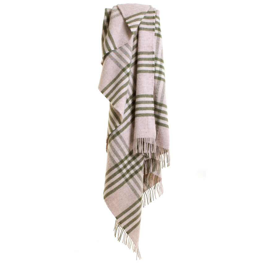 Tweedmill Hex Check Pure New Wool Throw, Olive Green