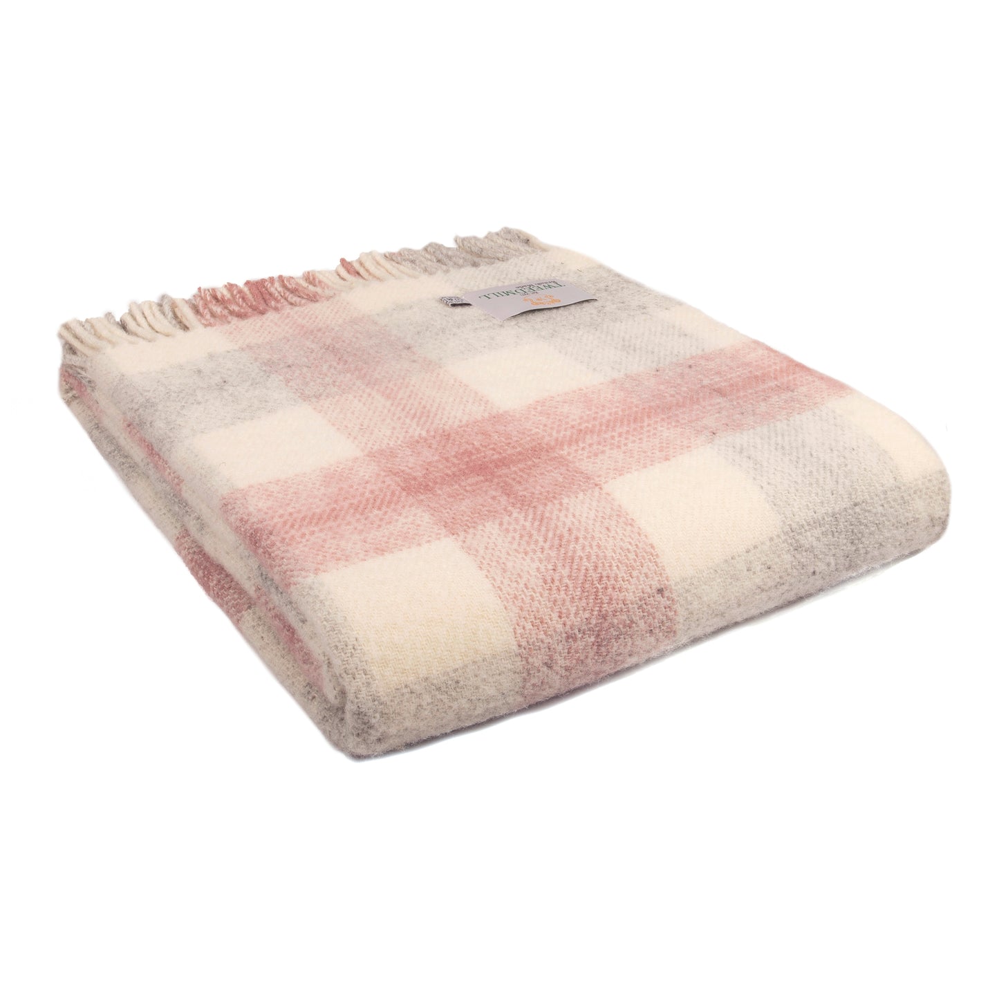 Tweedmill Meadow Check Pure New Wool Throw, Dusty Pink