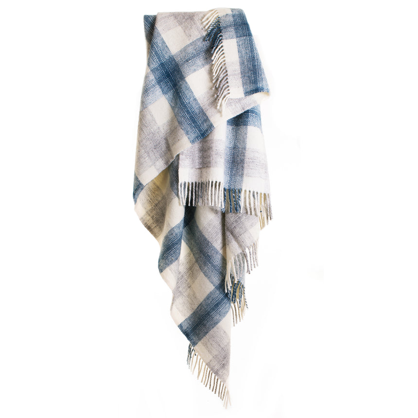 Tweedmill Meadow Check Pure New Wool Throw, Ink