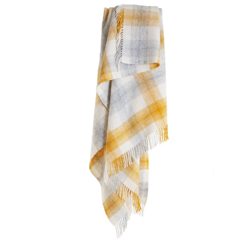 Tweedmill Meadow Check Pure New Wool Throw, Yellow