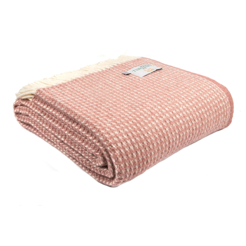 Tweedmill Waffle Pure New Wool Throw Blanket, Dusty Pink