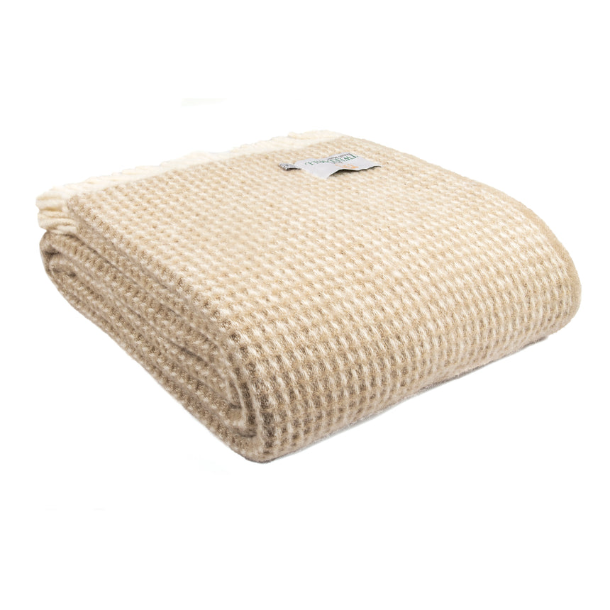 Tweedmill Waffle Pure New Wool Throw Blanket, Oatmeal