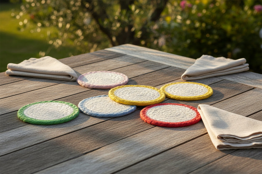 The Braided Rug Company Jute Coasters, Mixed Tulip  (Set Of 6)