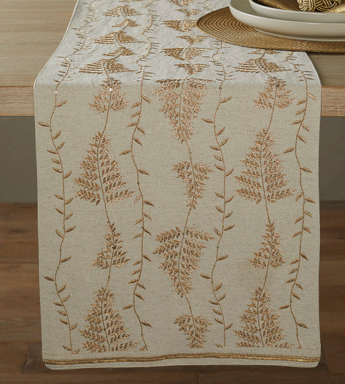 Walton & Co Winter Fern Table Runner, Gold