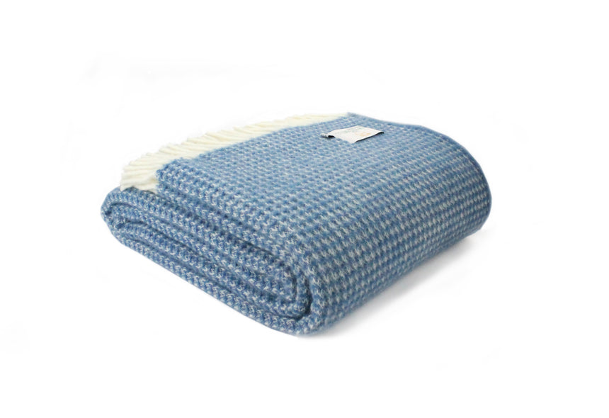 Tweedmill Waffle Pure New Wool Throw Blanket, Blue Jay