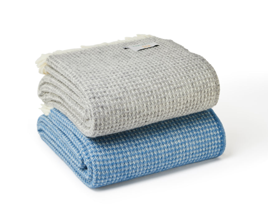 Tweedmill Waffle Pure New Wool Throw Blanket, Blue Jay