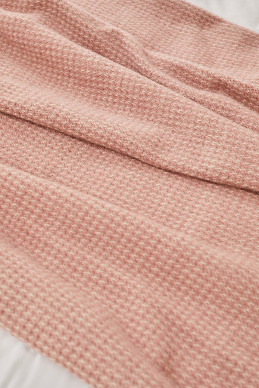 Tweedmill Waffle Pure New Wool Throw Blanket, Dusty Pink