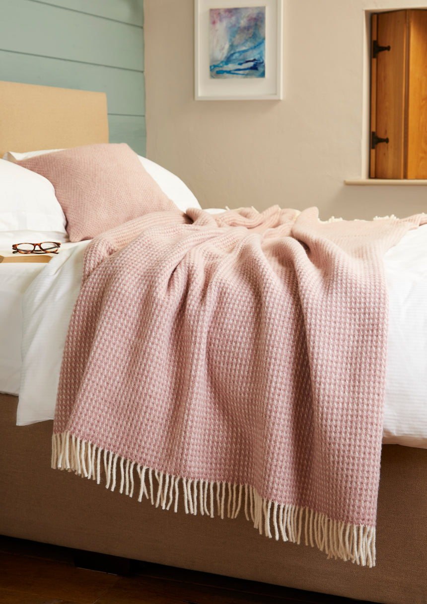 Tweedmill Waffle Pure New Wool Throw Blanket, Dusty Pink