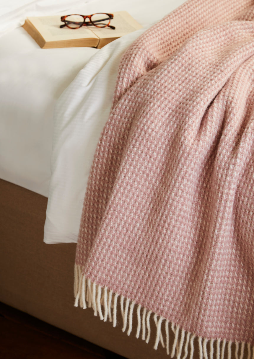 Tweedmill Waffle Pure New Wool Throw Blanket, Dusty Pink