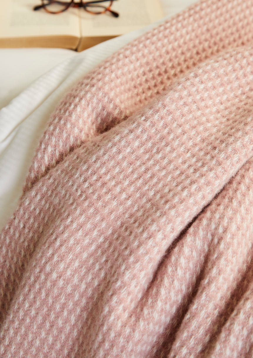 Tweedmill Waffle Pure New Wool Throw Blanket, Dusty Pink