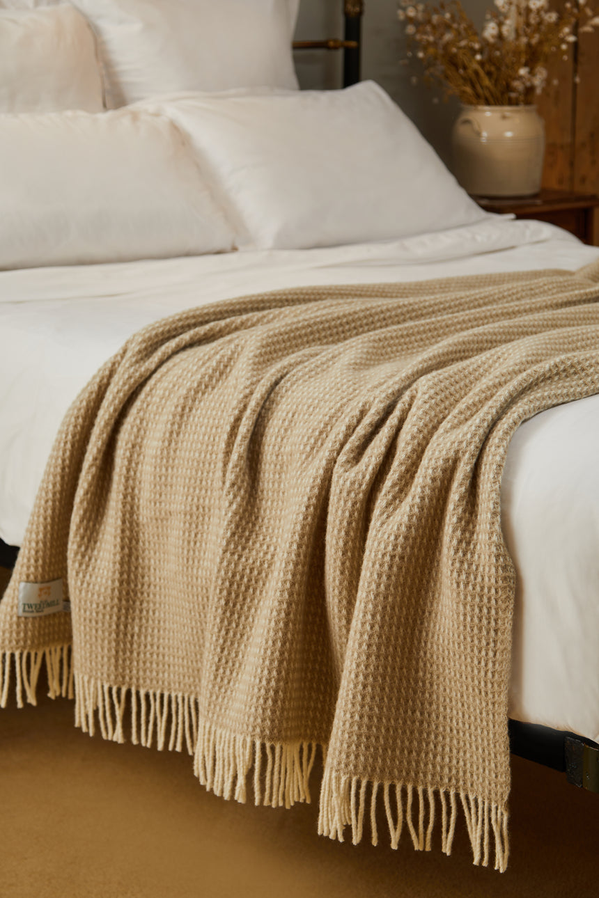 Tweedmill Waffle Pure New Wool Throw Blanket, Oatmeal