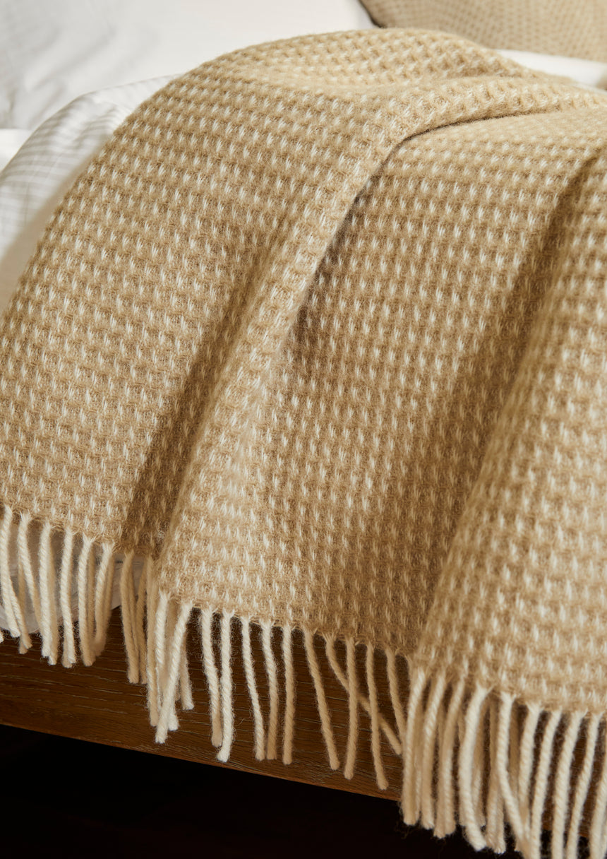 Tweedmill Waffle Pure New Wool Throw Blanket, Oatmeal