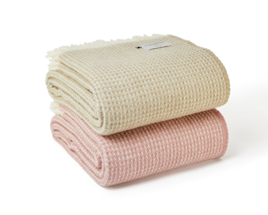 Tweedmill Waffle Pure New Wool Throw Blanket, Dusty Pink