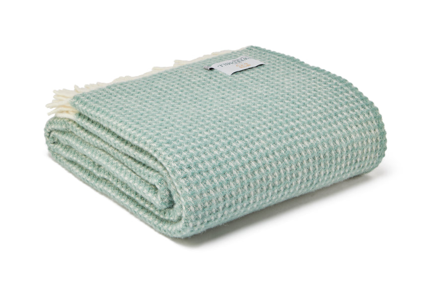 Tweedmill Waffle Pure New Wool Throw Blanket, Sea Green