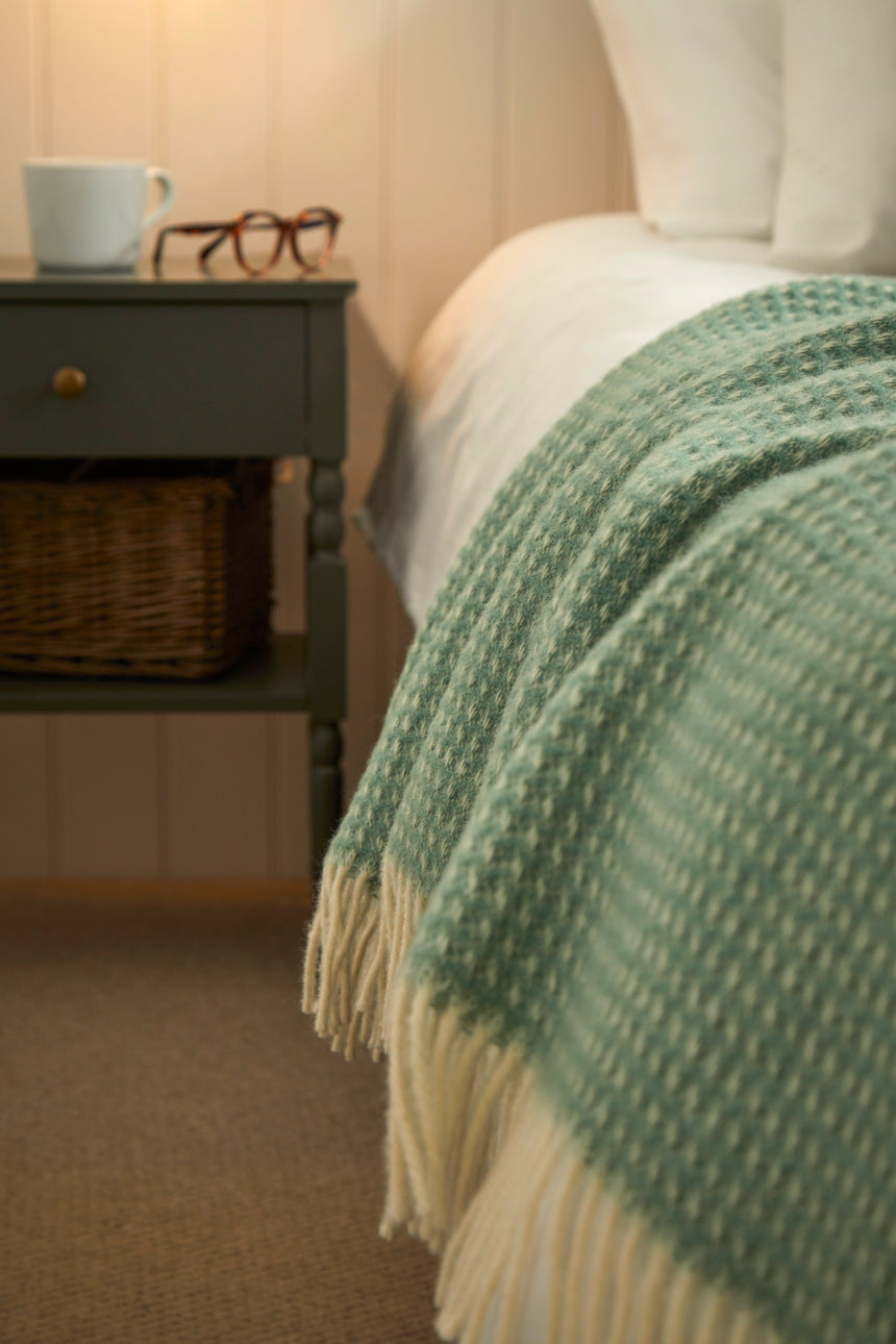 Tweedmill Waffle Pure New Wool Throw, Sea Green