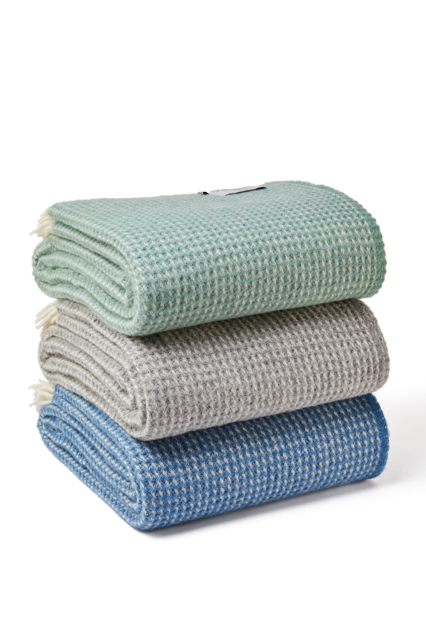 Tweedmill Waffle Pure New Wool Throw Blanket, Sea Green