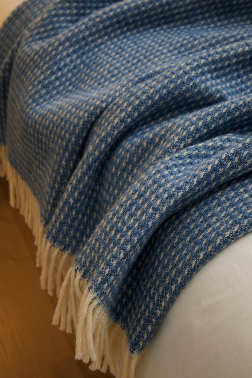 Tweedmill Waffle Pure New Wool Throw Blanket, Blue Jay