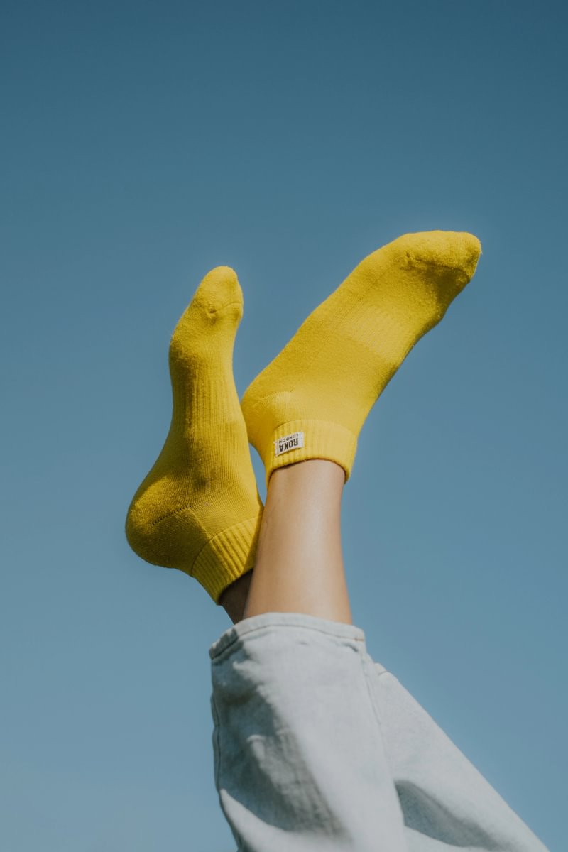 Roka London Wembley Organic Cotton Ankle Socks, Summer Yellow