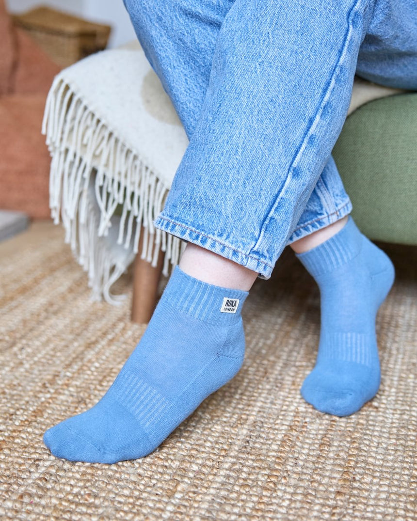 Roka London Wembley Organic Cotton Ankle Socks, Airforce