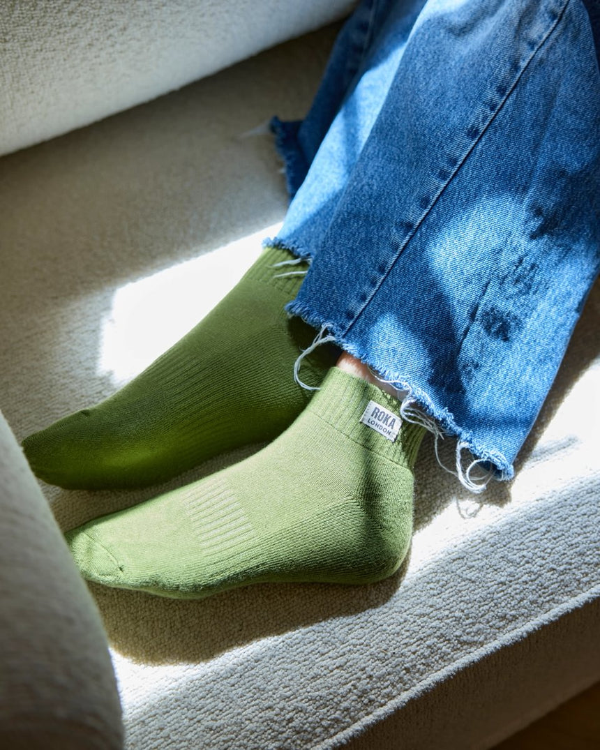 Roka London Wembley Organic Cotton Ankle Socks, Avocado