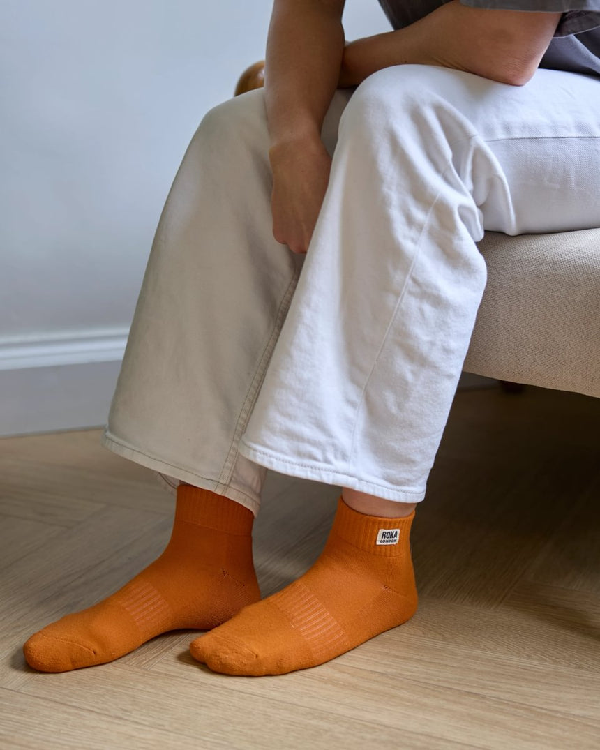 Roka London Wembley Organic Cotton Ankle Socks, Burnt Orange