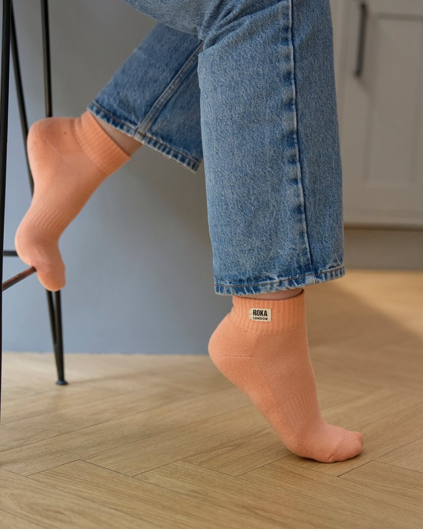 Roka London Wembley Organic Cotton Ankle Socks, Nougat