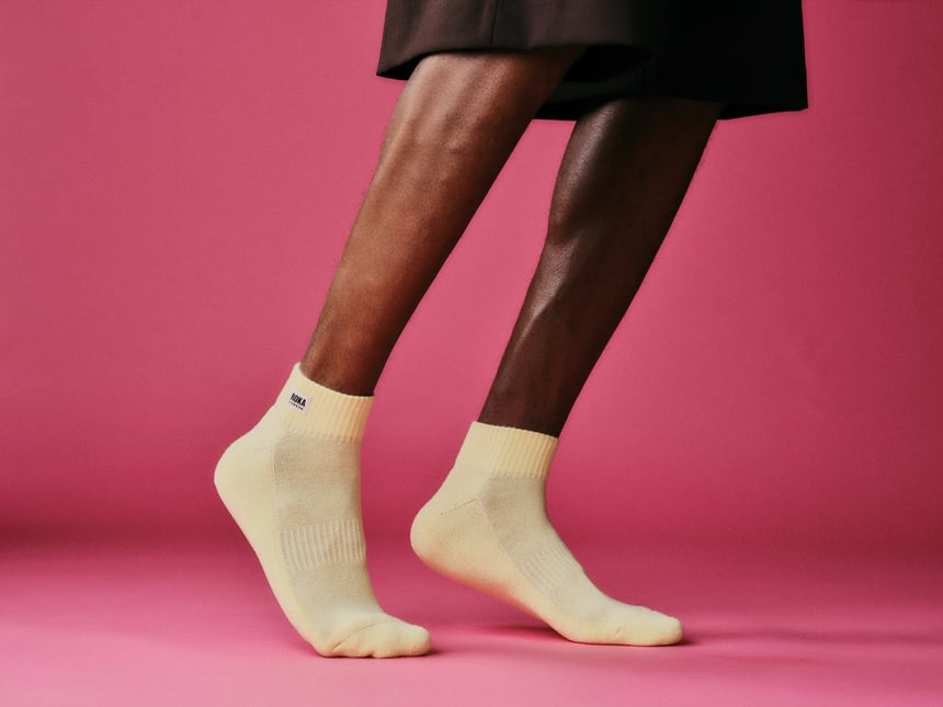 Roka London Wembley Organic Cotton Ankle Socks, Lemonade