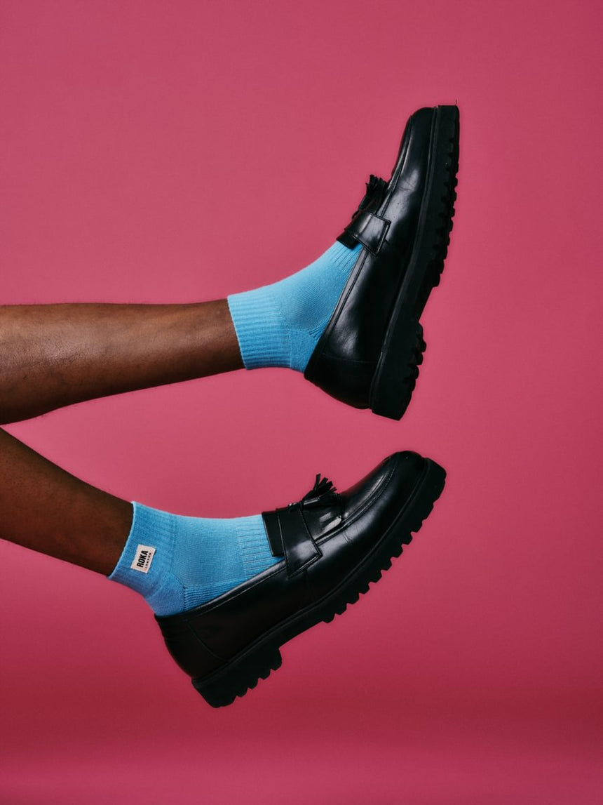 Roka London Wembley Organic Cotton Ankle Socks, Aquatic Awe