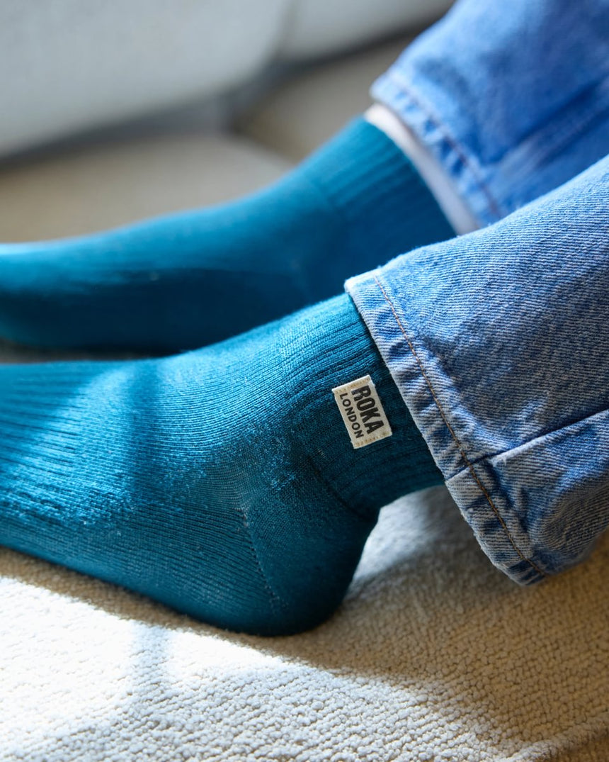 Roka London Wembley Organic Cotton Ankle Socks, Teal