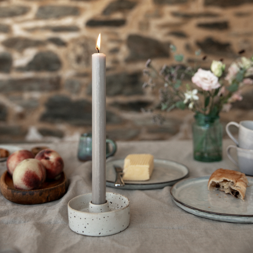 St Eval White Speckled candle holder