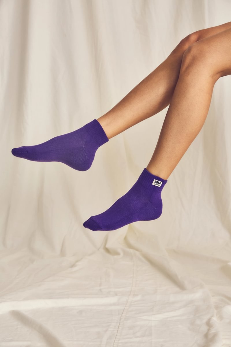Roka London Wembley Organic Cotton Ankle Socks, Purple