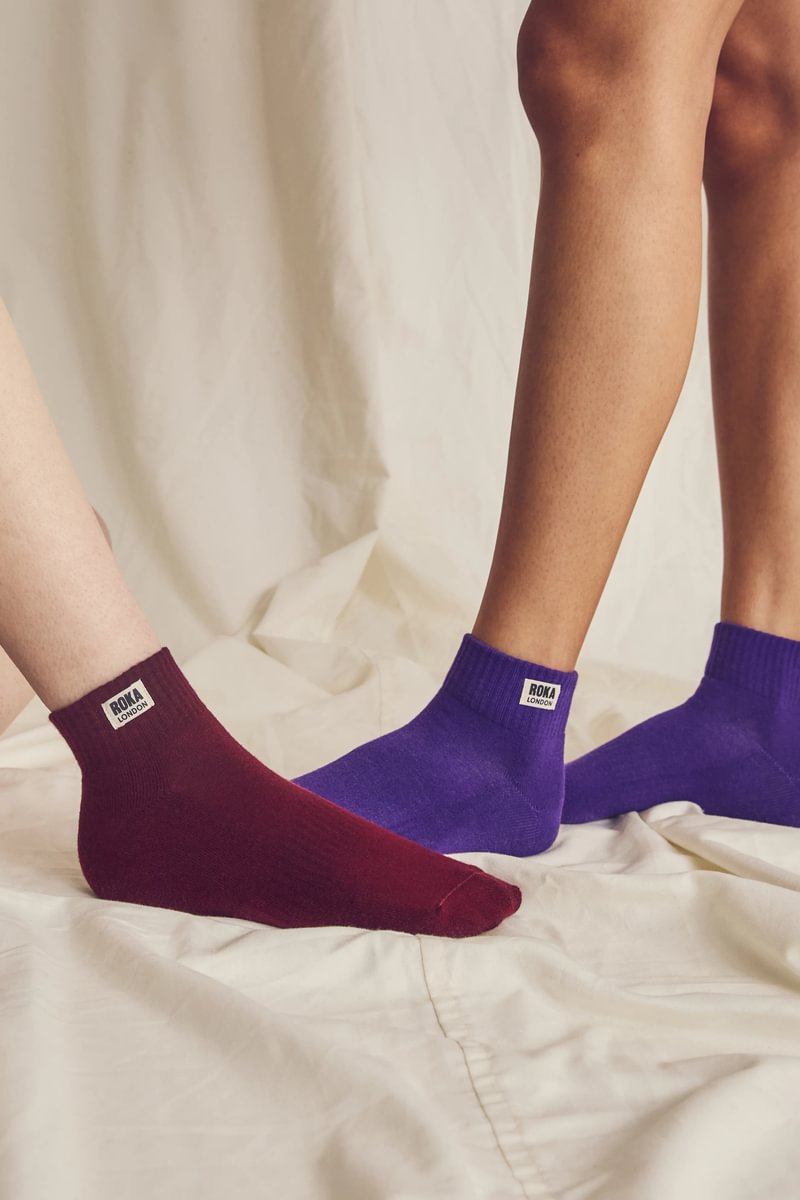 Roka London Wembley Organic Cotton Ankle Socks, Plum