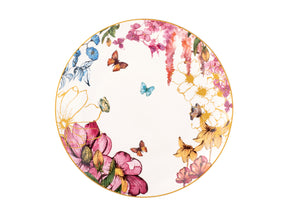 Decorative plate with floral and butterfly design on a white background
