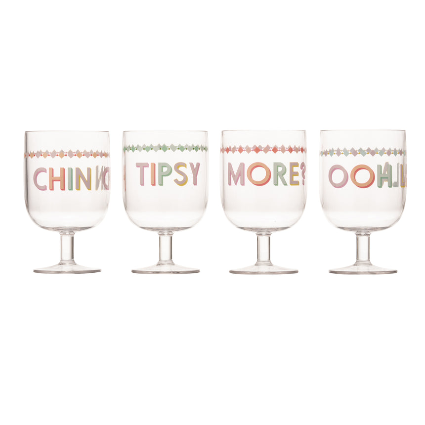 Yvonne Ellen Slogan Picnic Wine Glasses  (Set Of 4)