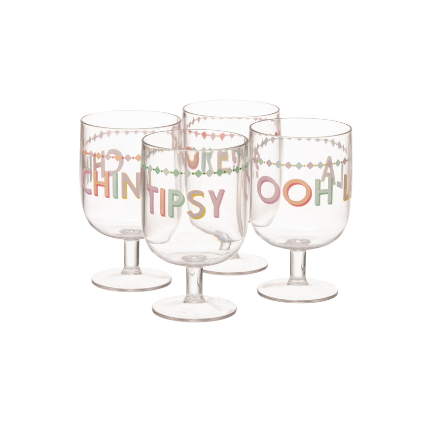 Yvonne Ellen Slogan Picnic Wine Glasses  (Set Of 4)