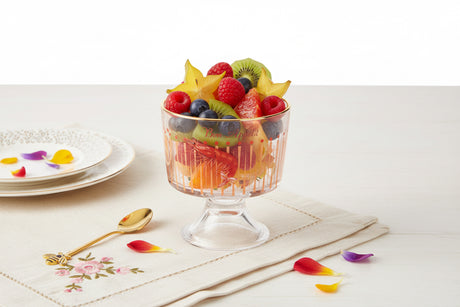 Clear glass with red design on a white background