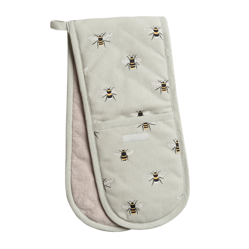 Sophie Allport Double Oven Glove Bees, Pale Sage