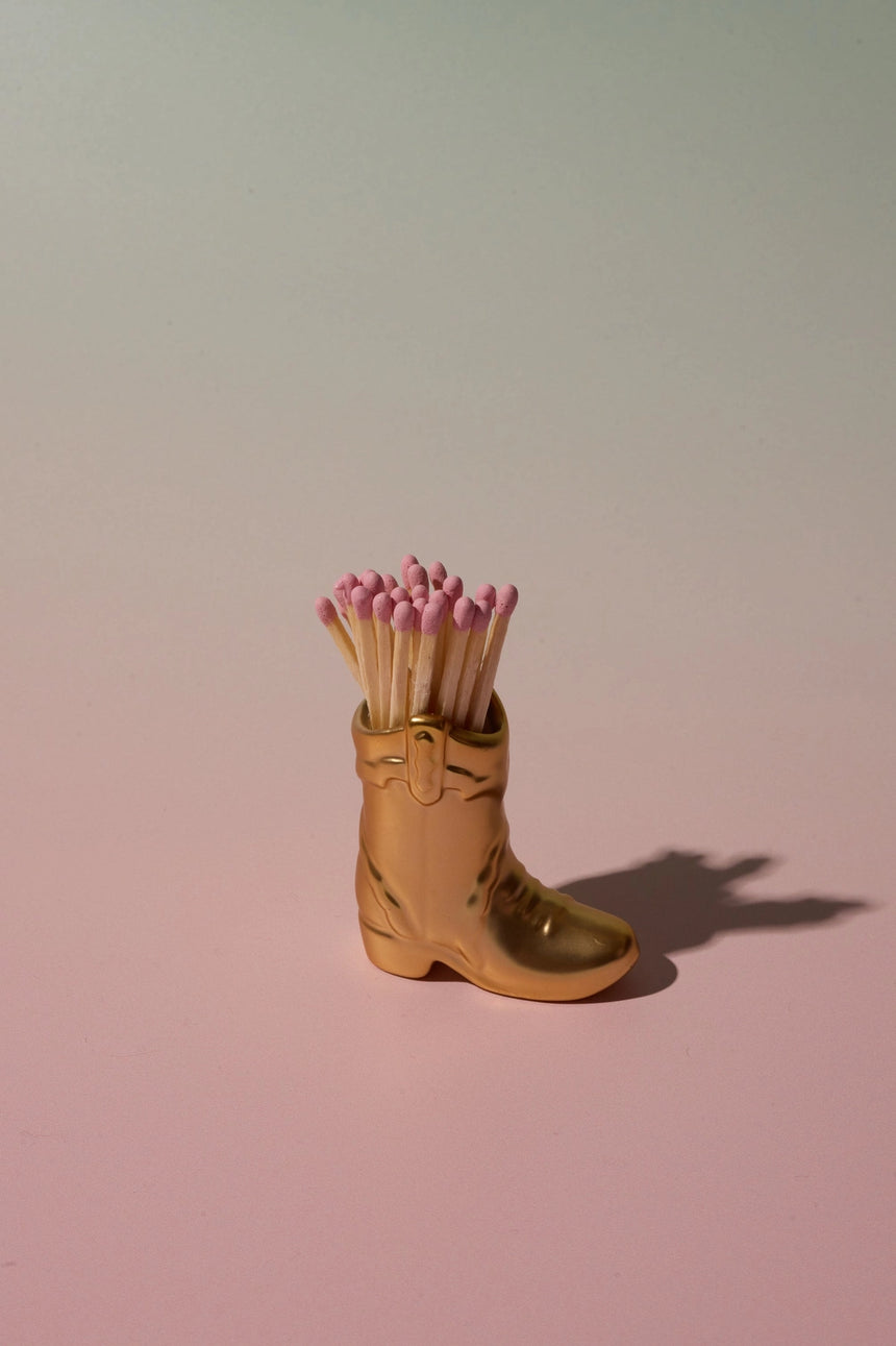 Paddywax Nashville Ceramic Cowboy Boot Match Holder, Gold