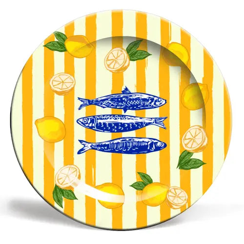Sardines Yellow Striped Ceramic Dinner Plate By Ezbie
