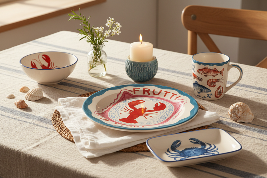 Frutti Di Mare Lobster Ceramic Dinner Plate By Ms Doodle