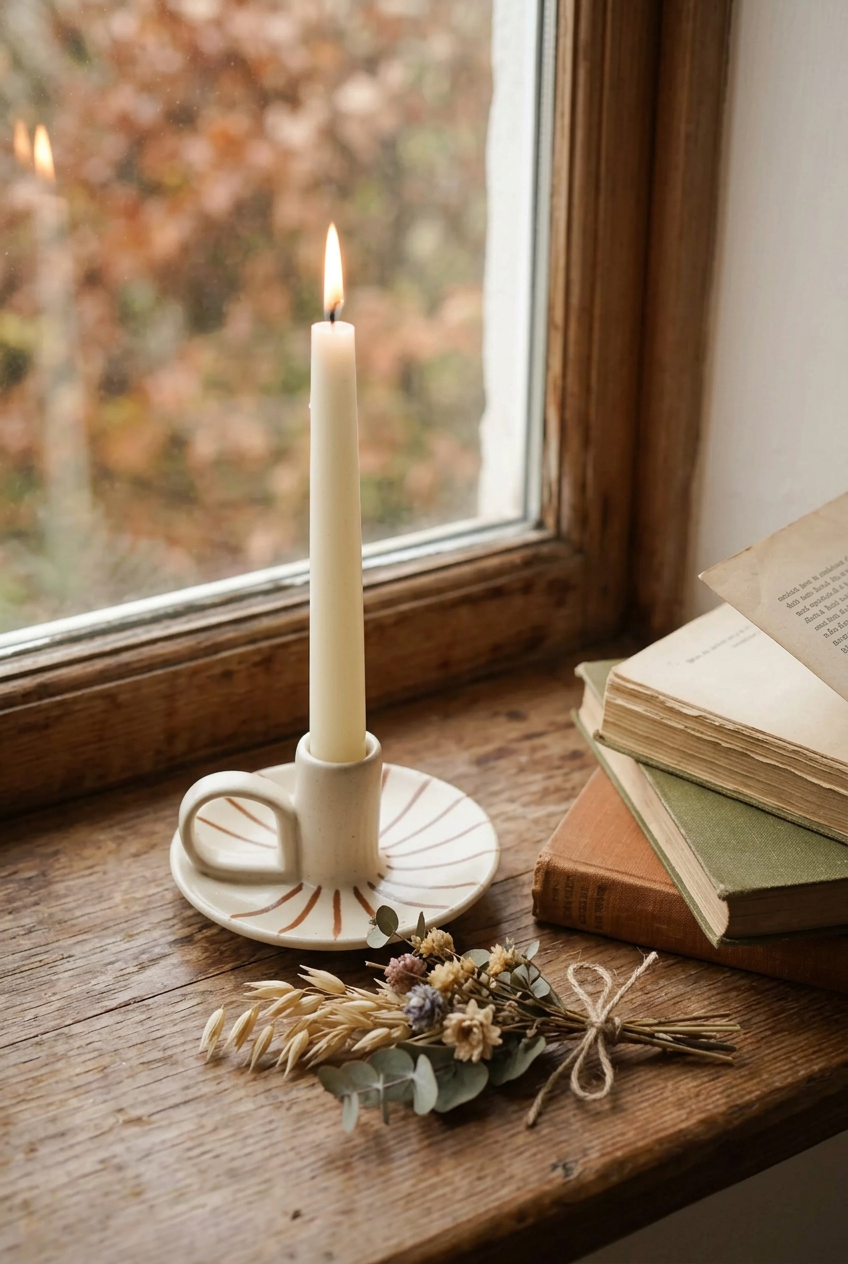Morgan Wright Wee Willy Winkee Ceramic Candle Holder, Ginger Pinstripe