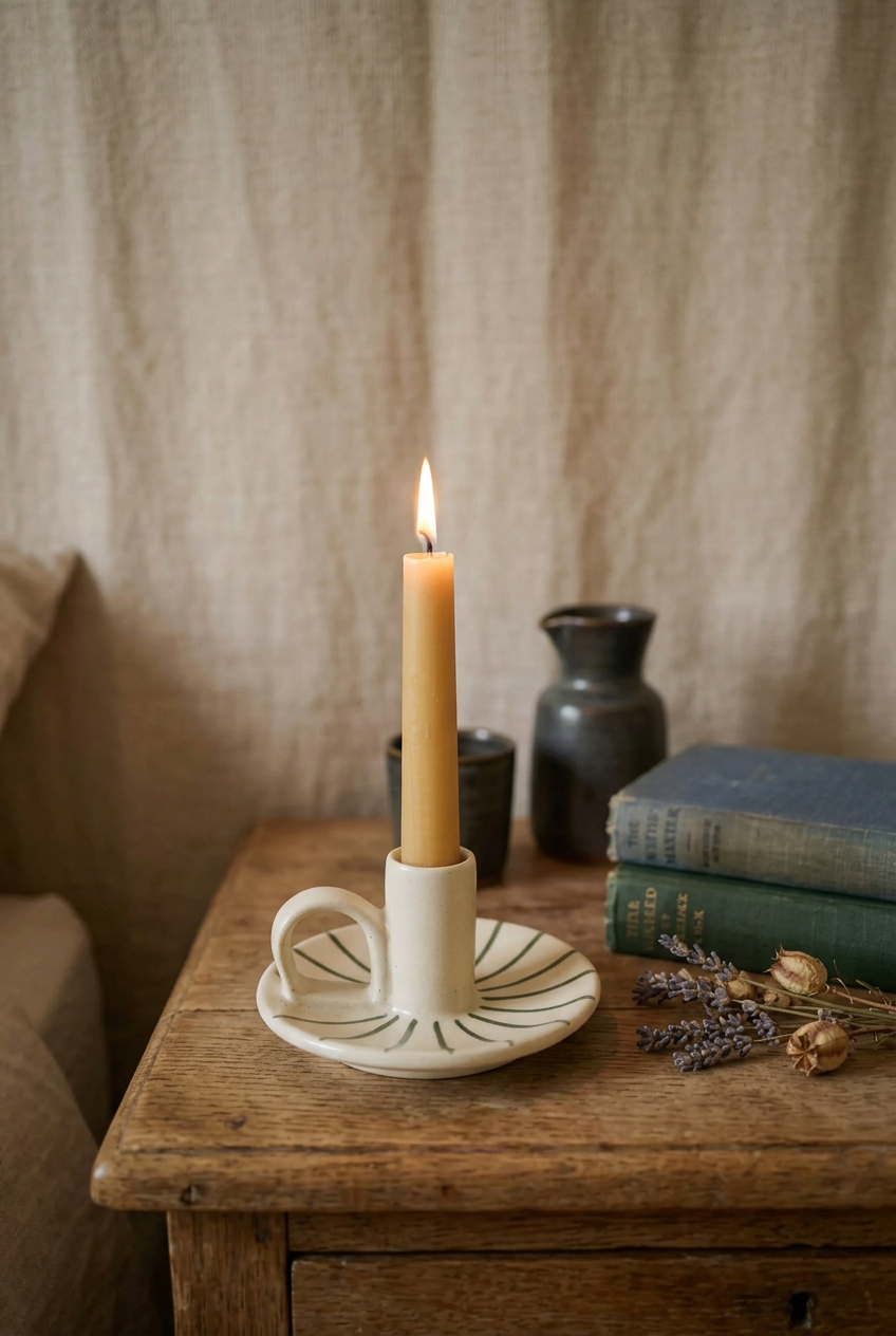 Morgan Wright Wee Willy Winkee  Ceramic Candle Holder, Forest Pinstripe