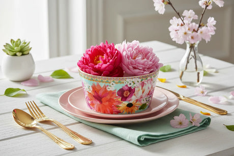 Colorful floral-patterned bowl on a white background